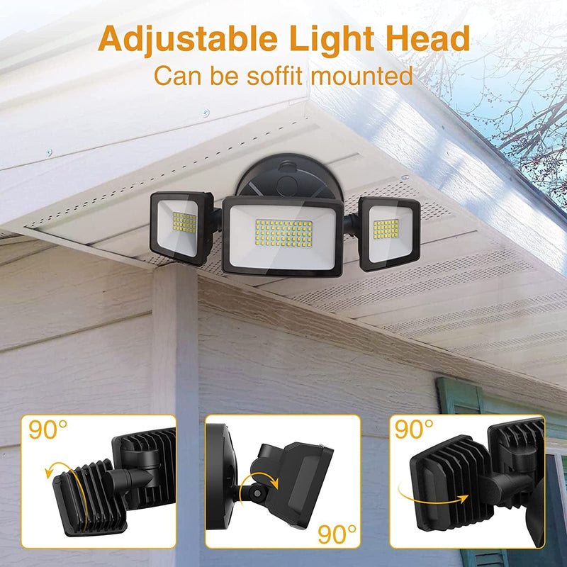 Onforu 55W Flood Lights Outdoor, 5500LM Super Bright Security Lights, 3 Adjustable Heads, IP65 Waterproof, 6500K Wall Mount Exterior LED Flood Light