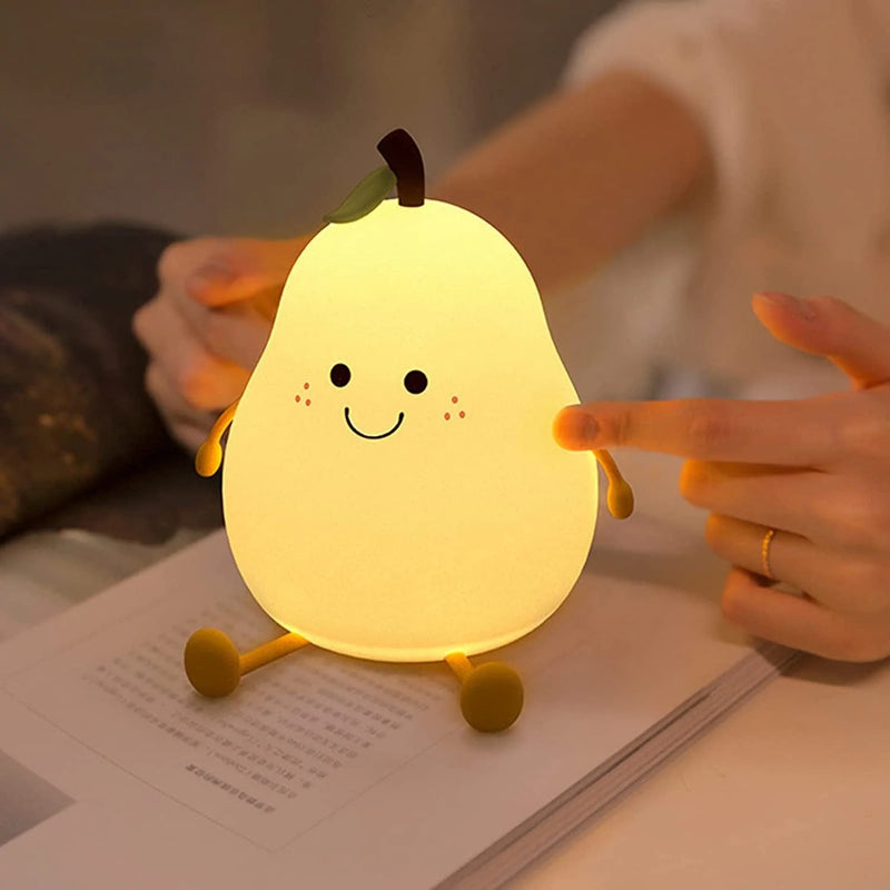 ONSHONE Kids LED Pear Cute Night Light with Legs USB Rechargeable Dimmable for Baby Toddler Girl Boy Nursery Bedroom Bedside, 7-Color Cordless Lamp Battery Operated