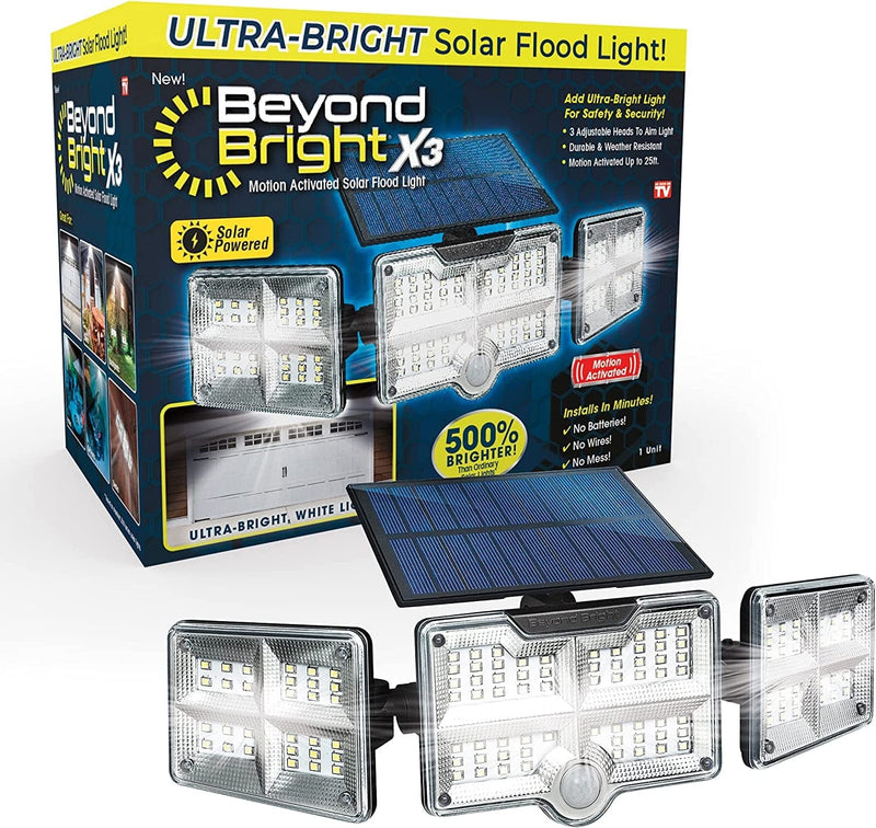 Ontel beyond Bright X3 Motion Activated Solar Flood Light - Ultra-Bright, Solar-Powered, Weather-Resistant Light with 3 Adjustable Heads & 122 Leds - Maximum Security for Porch, Deck, Yard & More Home & Garden > Lighting > Flood & Spot Lights Ontel   