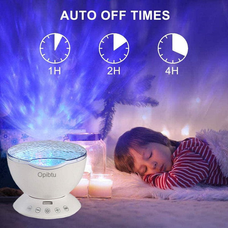 Opibtu Ocean Wave Projector 12 LED Remote Control Undersea Projector Lamp,7 Color Changing Music Player Night Light Projector for Baby Kids Adults Bedroom Living Room