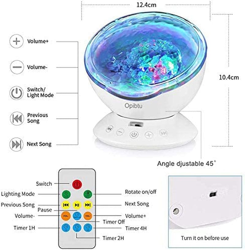 Opibtu Ocean Wave Projector 12 LED Remote Control Undersea Projector Lamp,7 Color Changing Music Player Night Light Projector for Baby Kids Adults Bedroom Living Room Home & Garden > Pool & Spa > Pool & Spa Accessories Opibtu   