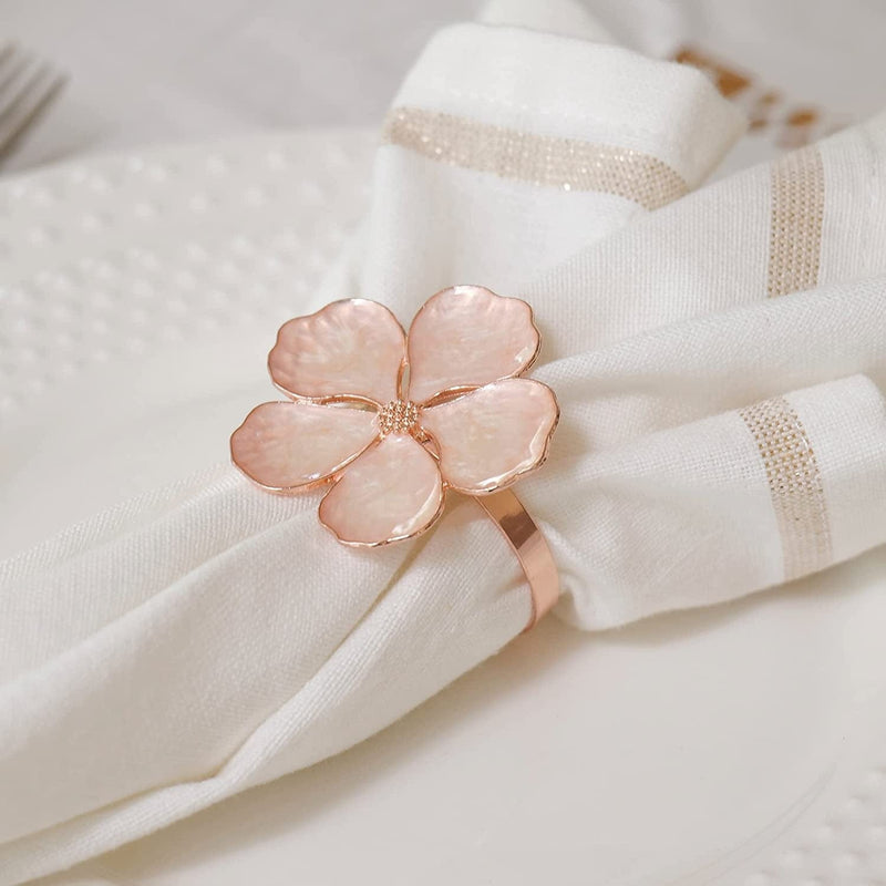 Opilotech Napkin Rings Set of 12 - Rose Gold Flower Napkin Rings for Elegant Table Decoration, Dine in Style, Casual & Formal Family Dinner, Birthday, Wedding, Holiday Party, Easter, Everyday, Gift
