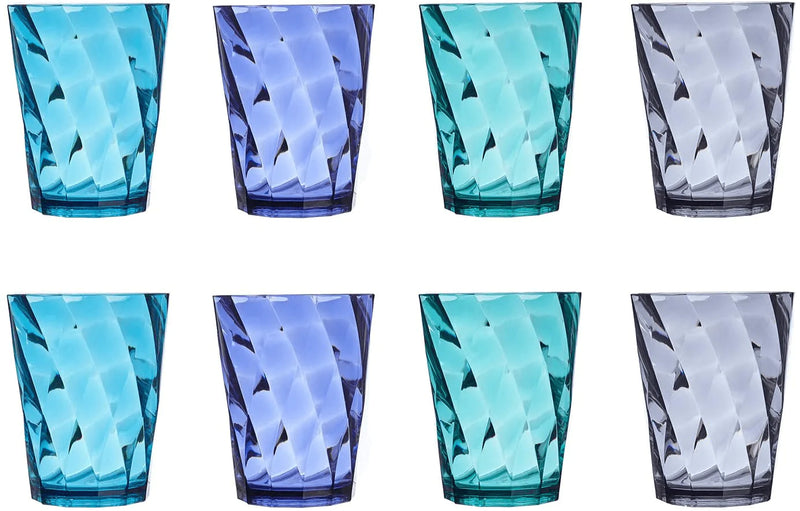 Optix 14-ounce Plastic Tumblers | set of 8 in 4 Coastal Colors