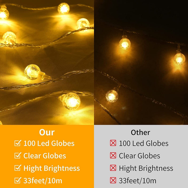 ORAOKO 33 FT 100 LED Fairy Lights Crystal Ball String Lights 8 Modes with Remote Waterproof Hanging Lights for Home Party Patio Garden Wedding Home & Garden > Lighting > Light Ropes & Strings Linhai Buyecheng Lighting Co. , Ltd.   