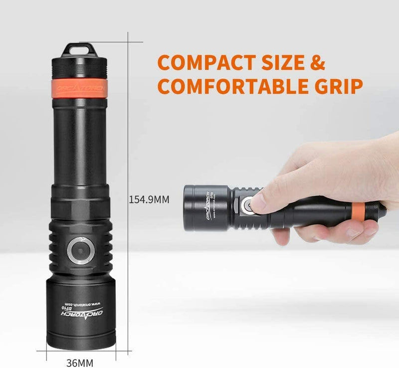 ORCATORCH D710 Scuba Diving Light, 3000 Lumen Super Bright Underwater Flashlight with 6 Degrees Narrow Beam, IP68 Waterproof Night Dive Torch 150 Meters Submersible Light Home & Garden > Pool & Spa > Pool & Spa Accessories ORCATORCH TECHNOLOGY LIMITED   