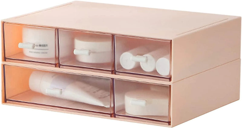 Osteed Desktop Drawers, Desk Organizer with 7 Drawers, Stackable Plastic Storage Box for Home Collection, Cosmetics, Office Supplies (4 Flat Layers, White) Home & Garden > Household Supplies > Storage & Organization OSteed Pink 2 Flat Layers & 5 Drawers 