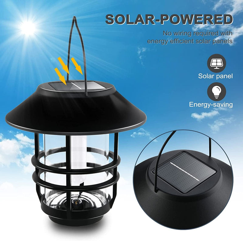 Otdair Solar Wall Lantern Outdoor, Flickering Flames Solar Sconce Lights Outdoor, Hanging Solar Lamps Wall Mount for Front Porch, Patio and Yard, 2 Pack
