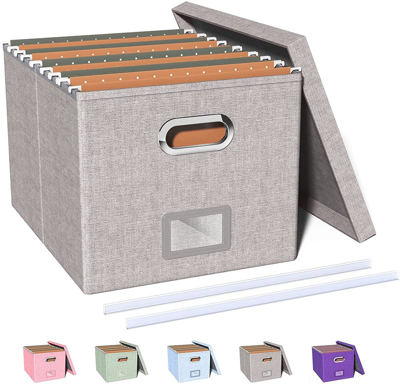 Oterri File Storage Organizer Box,Filing Box,Portable File Box with Lid,Fit for Letter/Legal File Folder Storage, Easy Slide Durable Hanging File Box for Office/Decor/Home,1 Pack,Gray-Box Only