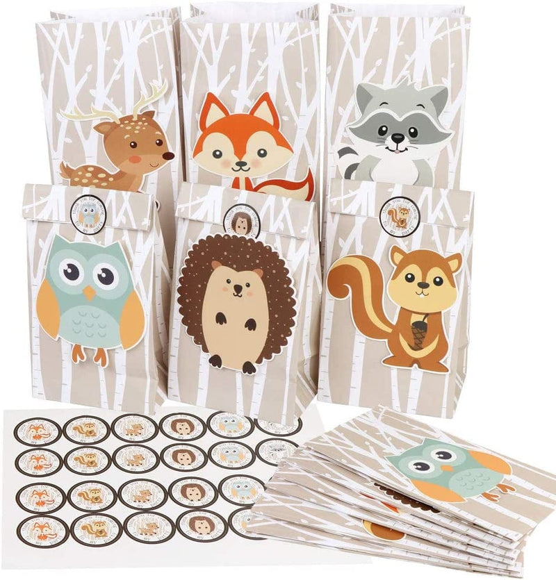 Ourwarm 24Pcs Woodland Party Favor Bags, 3D Animals Candy Treat Gift Bags with Thank You Stickers for Kids Woodland Animals Theme Baby Shower Birthday Party Decorations Supplies, 6 Styles Home & Garden > Decor > Seasonal & Holiday Decorations OurWarm   