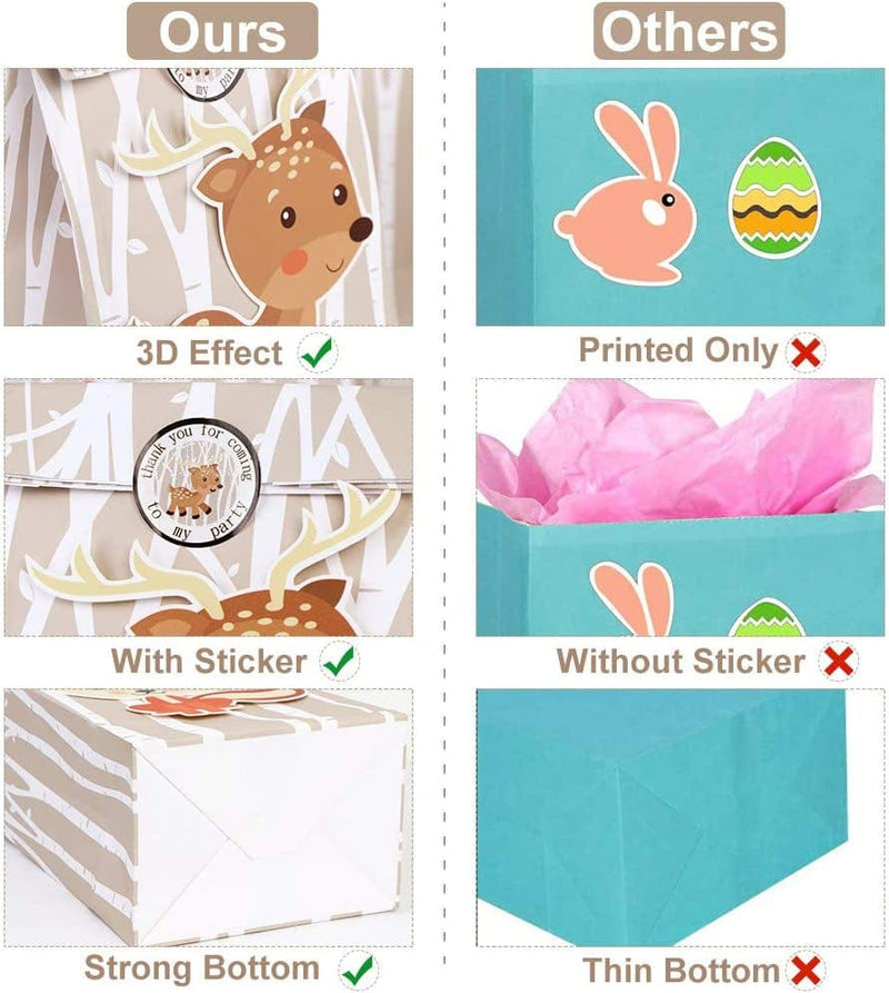 Ourwarm 24Pcs Woodland Party Favor Bags, 3D Animals Candy Treat Gift Bags with Thank You Stickers for Kids Woodland Animals Theme Baby Shower Birthday Party Decorations Supplies, 6 Styles Home & Garden > Decor > Seasonal & Holiday Decorations OurWarm   