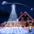 Outdoor Christmas Decorations Topper Star String Lights 344LED 12Ft Hanging Cone Tree Waterfall Lights 8 Lighting Modes Plug in Waterproof for Holiday Yard Party Home Indoor Fence Decor (Warm White) Home & Garden > Lighting > Light Ropes & Strings Linhai Baoguang Lighting Co.,Ltd Cool White  