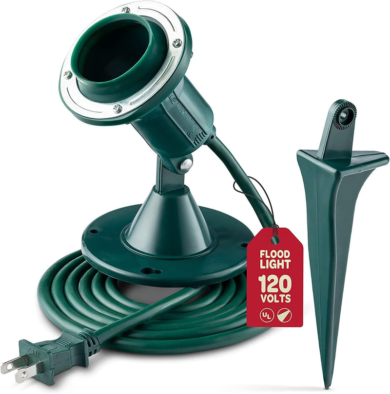 Outdoor Flood Light Holder - Floodlight Fixture with Stake & Wall Mount Base - Durable, Weather Resistant, Heavy Duty - ETL Listed 6-Ft Cord, Green Landscape Lamp. Use with 120 Volt PAR38 Bulb