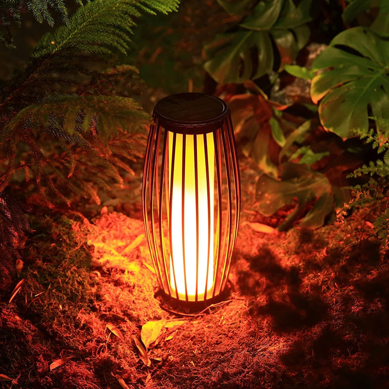 Outdoor&Indoor Solar Lantern Floor Lamp, VETWINS Waterproof Solar Flickering Flame Light for Garden Decoration, Metal Solar USB Rechargeable Table Lamp Solar Outdoor Lights(Black)