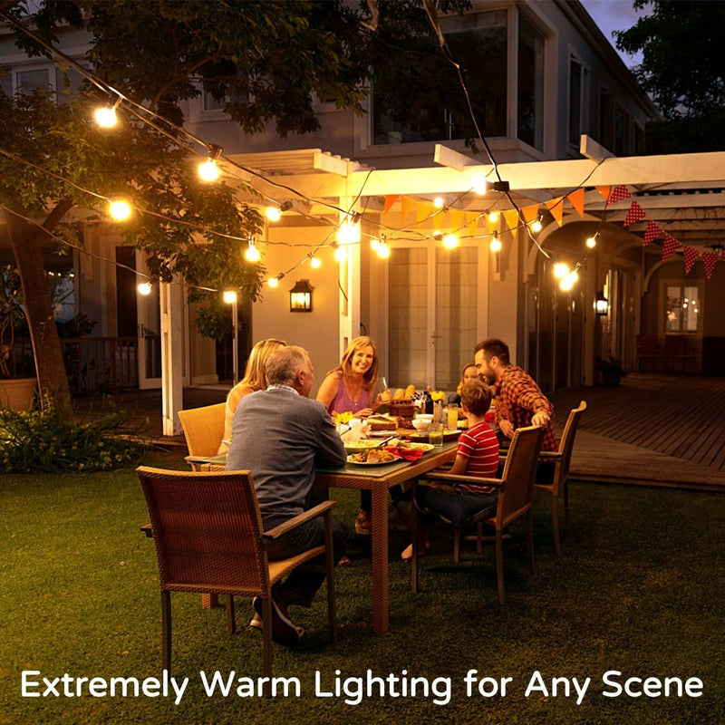 Outdoor String Lights,50Ft+5Ft Shatterproof LED Patio Lights with 30 Dimmable Plastic G40 Bulbs,2200K Waterproof Hanging Lights String,Connectable outside Lights for Backyard,Cafe,Porch,Deck,E12 Base