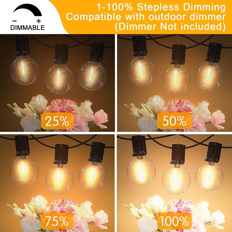 Outdoor String Lights,50Ft+5Ft Shatterproof LED Patio Lights with 30 Dimmable Plastic G40 Bulbs,2200K Waterproof Hanging Lights String,Connectable outside Lights for Backyard,Cafe,Porch,Deck,E12 Base Home & Garden > Lighting > Light Ropes & Strings OHLUX   