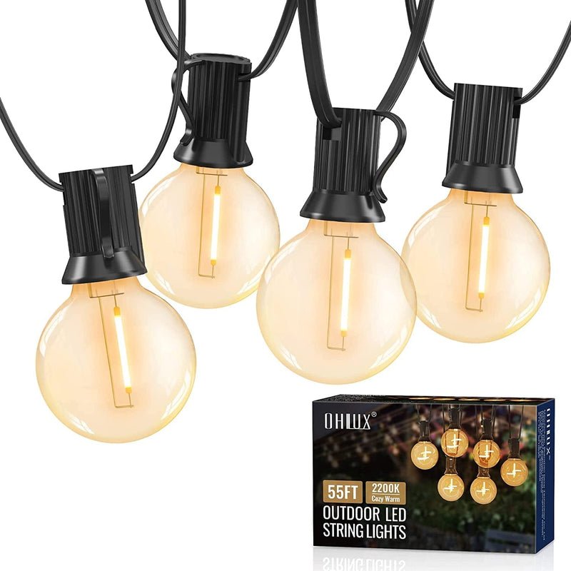 Outdoor String Lights,50Ft+5Ft Shatterproof LED Patio Lights with 30 Dimmable Plastic G40 Bulbs,2200K Waterproof Hanging Lights String,Connectable outside Lights for Backyard,Cafe,Porch,Deck,E12 Base Home & Garden > Lighting > Light Ropes & Strings OHLUX 55FT  