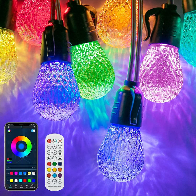 Outdoor String Lights 53FT RGB Color Changing Patio String Lights with App & Remote Control, 25 Bulbs Smart LED String Lights IP66 Waterproof Shatterproof 8 Scene Modes for Patio, Balcony, Garden Home & Garden > Lighting > Light Ropes & Strings YiaMia   