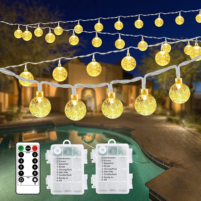Outdoor String Lights Battery Operated 33FT 100LED String Lights Indoor Waterproof Globe String Lights, with Remote Timer 8 Lighting Modes, for Garden Bedroom Wedding Halloween Christmas Party Decor Home & Garden > Lighting > Light Ropes & Strings Ryblgled 200led Warm White  