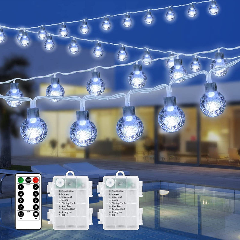 Outdoor String Lights Battery Operated 33FT 100LED String Lights Indoor Waterproof Globe String Lights, with Remote Timer 8 Lighting Modes, for Garden Bedroom Wedding Halloween Christmas Party Decor Home & Garden > Lighting > Light Ropes & Strings Ryblgled 200led Cold White  