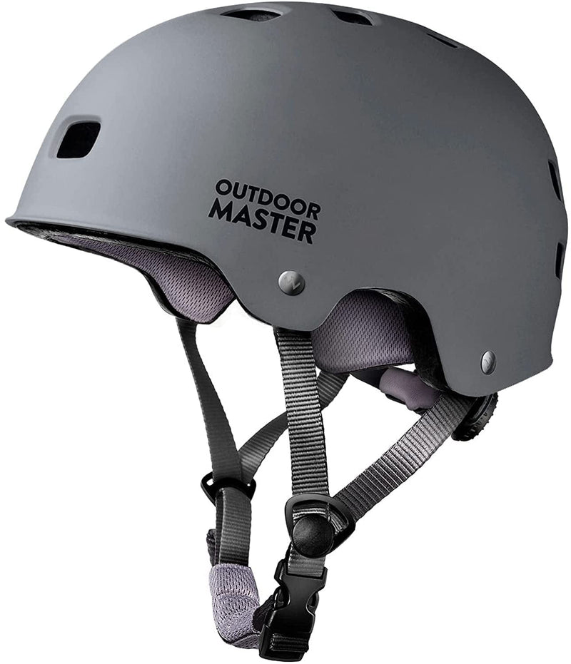 Outdoormaster Skateboard Cycling Helmet - Two Removable Liners Ventilation Multi-Sport Scooter Roller Skate Inline Skating Rollerblading for Kids, Youth & Adults Sporting Goods > Outdoor Recreation > Cycling > Cycling Apparel & Accessories > Bicycle Helmets OutdoorMaster Grey Medium 