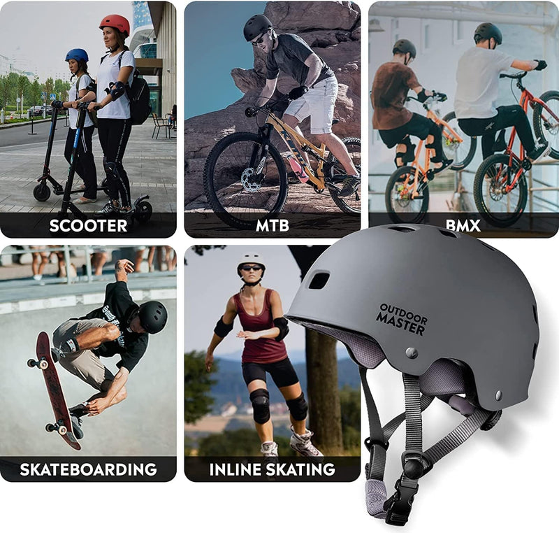 Outdoormaster Skateboard Cycling Helmet - Two Removable Liners Ventilation Multi-Sport Scooter Roller Skate Inline Skating Rollerblading for Kids, Youth & Adults Sporting Goods > Outdoor Recreation > Cycling > Cycling Apparel & Accessories > Bicycle Helmets OutdoorMaster   