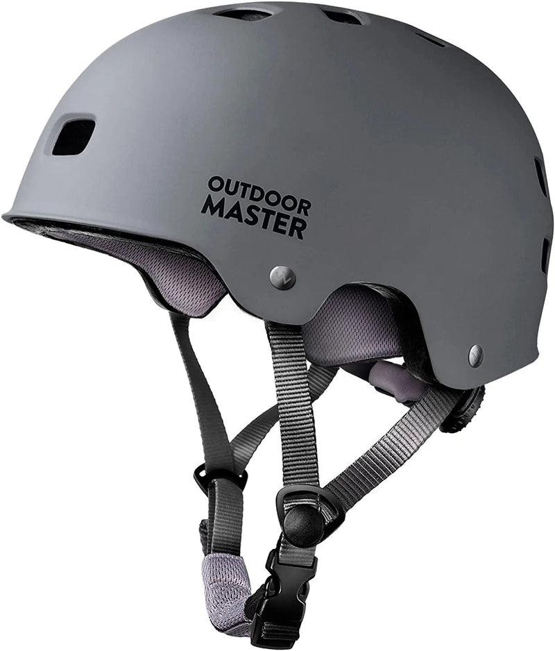 Outdoormaster Skateboard Cycling Helmet - Two Removable Liners Ventilation Multi-Sport Scooter Roller Skate Inline Skating Rollerblading for Kids, Youth & Adults Sporting Goods > Outdoor Recreation > Cycling > Cycling Apparel & Accessories > Bicycle Helmets OutdoorMaster Grey Small 