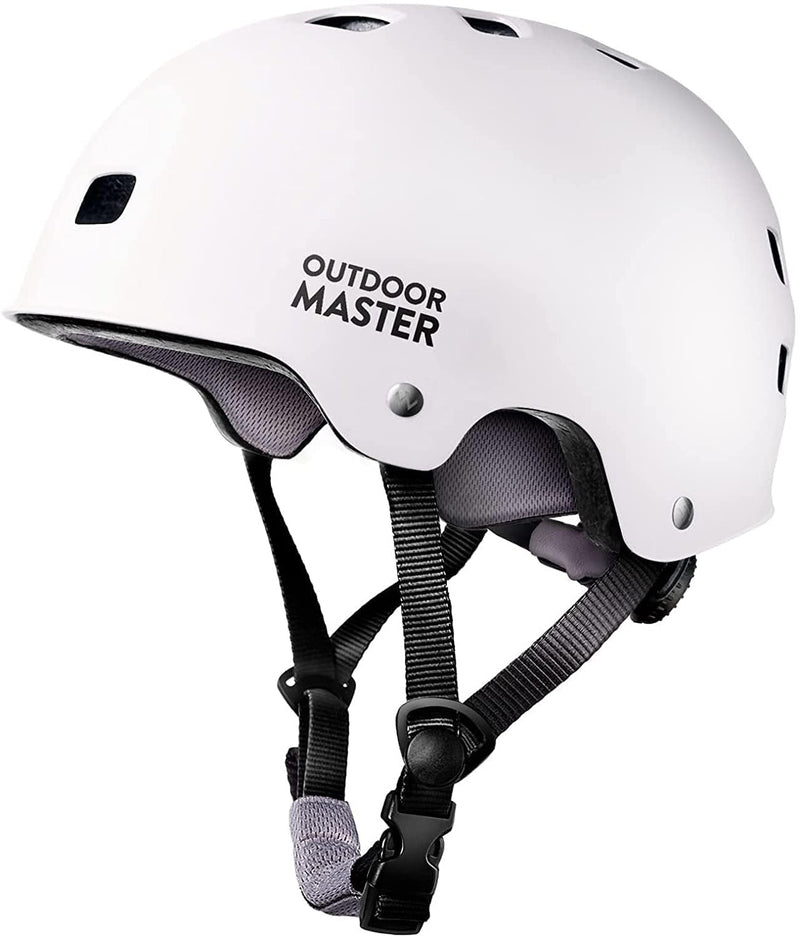 Outdoormaster Skateboard Cycling Helmet - Two Removable Liners Ventilation Multi-Sport Scooter Roller Skate Inline Skating Rollerblading for Kids, Youth & Adults Sporting Goods > Outdoor Recreation > Cycling > Cycling Apparel & Accessories > Bicycle Helmets OutdoorMaster White Medium 