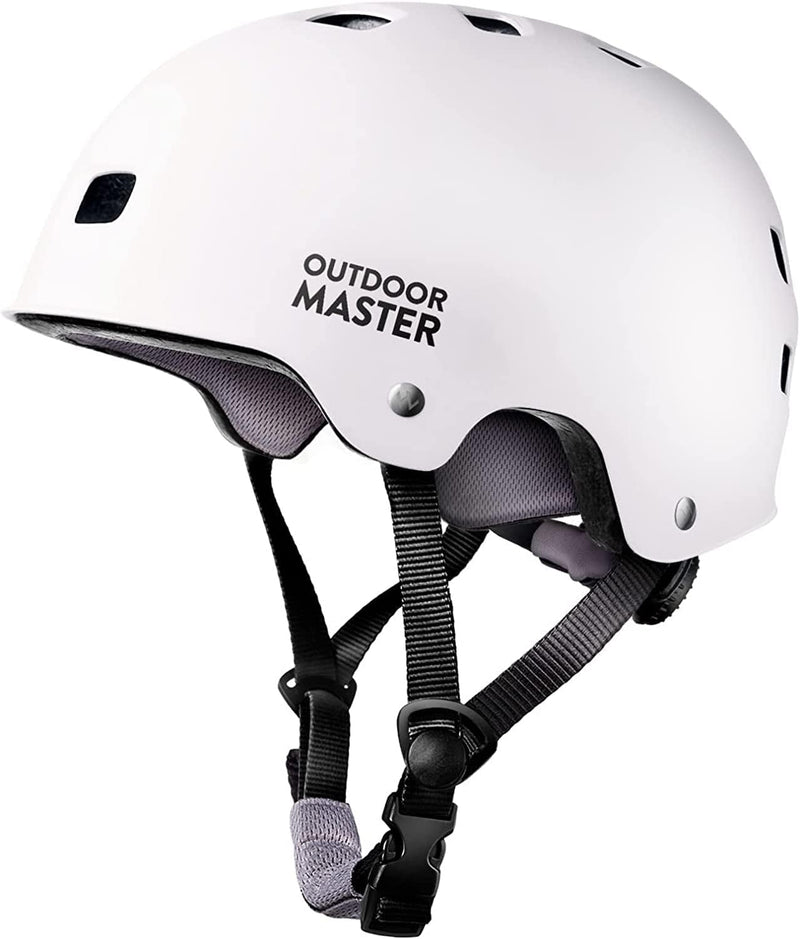 Outdoormaster Skateboard Cycling Helmet - Two Removable Liners Ventilation Multi-Sport Scooter Roller Skate Inline Skating Rollerblading for Kids, Youth & Adults Sporting Goods > Outdoor Recreation > Cycling > Cycling Apparel & Accessories > Bicycle Helmets OutdoorMaster White Large 