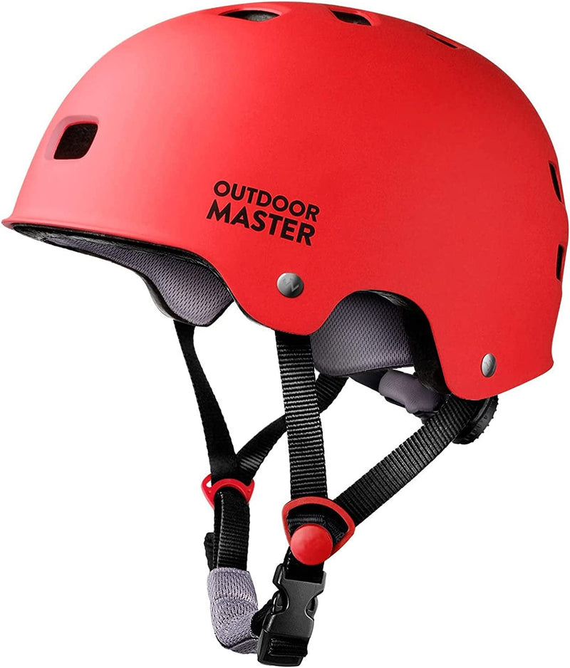 Outdoormaster Skateboard Cycling Helmet - Two Removable Liners Ventilation Multi-Sport Scooter Roller Skate Inline Skating Rollerblading for Kids, Youth & Adults Sporting Goods > Outdoor Recreation > Cycling > Cycling Apparel & Accessories > Bicycle Helmets OutdoorMaster Red Medium 