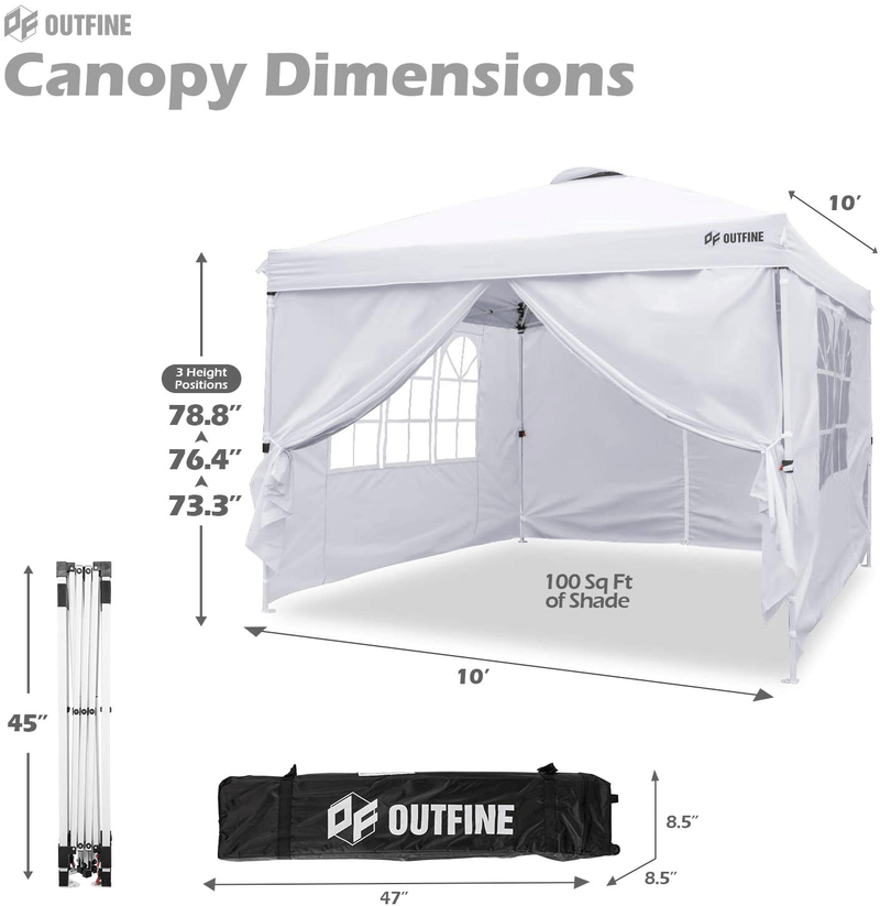 OUTFINE Canopy 10'x10' Pop Up Commercial Instant Gazebo Tent, Fully Waterproof, Outdoor Party Canopies with 4 Removable Zippered Sidewalls, Stakes x8, Ropes x4 (White, 1010FT) Home & Garden > Lawn & Garden > Outdoor Living > Outdoor Structures > Canopies & Gazebos OUTFINE   