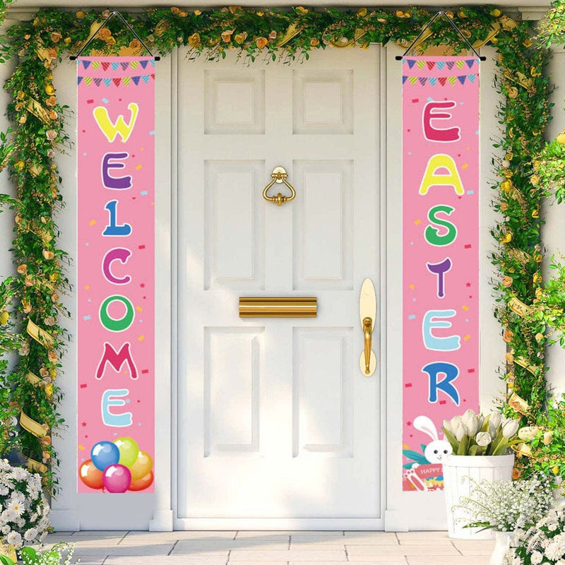 Outside Easter Decorations for Yard Desk Decor 1 PCS Happy Easter Porch Banner Bunny Egg Rabbit Party Front Door Sign Wall Hanging Spring Decorations and Supplies for Home Office Farmhouse Holiday