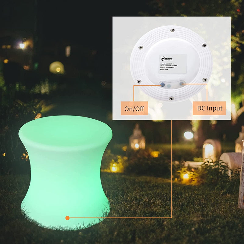Outsunny 16" Led Stool Chair 16 RGB Color Changing Outdoor LED Light Mood Lamp with Remote Control for Party, Pool Deck, Indoor Room