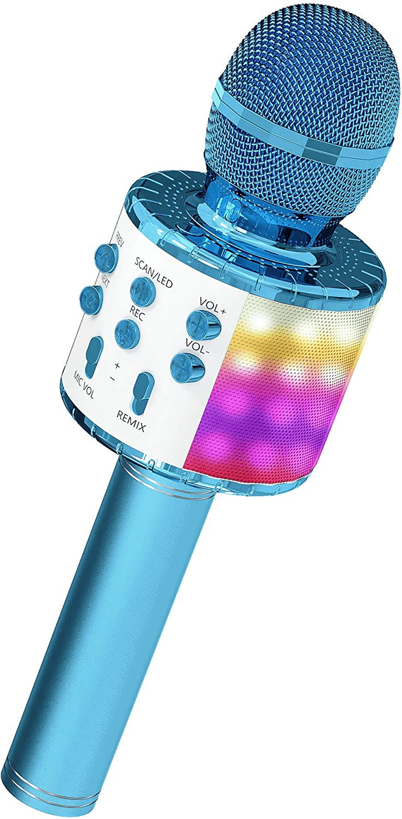 OVELLIC Karaoke Microphone for Kids, Wireless Bluetooth Karaoke Microphone with LED Lights, Portable Handheld Mic Speaker Machine, Great Gifts Toys for Girls Boys Adults All Age (Rose Gold) Electronics > Audio > Audio Components > Microphones OVELLIC Blue  