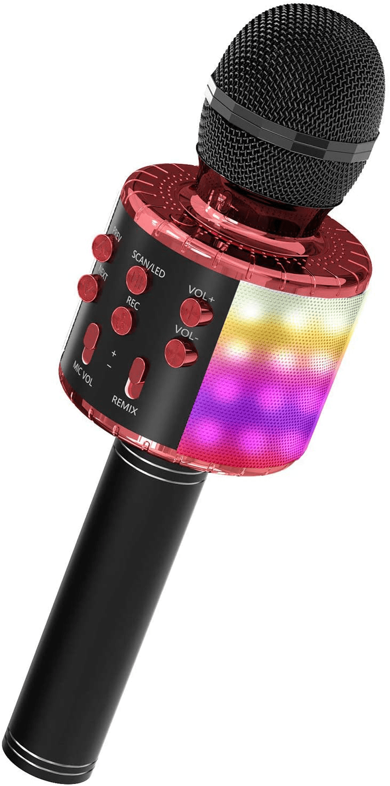 OVELLIC Karaoke Microphone for Kids, Wireless Bluetooth Karaoke Microphone with LED Lights, Portable Handheld Mic Speaker Machine, Great Gifts Toys for Girls Boys Adults All Age (Rose Gold) Electronics > Audio > Audio Components > Microphones OVELLIC Black Red  