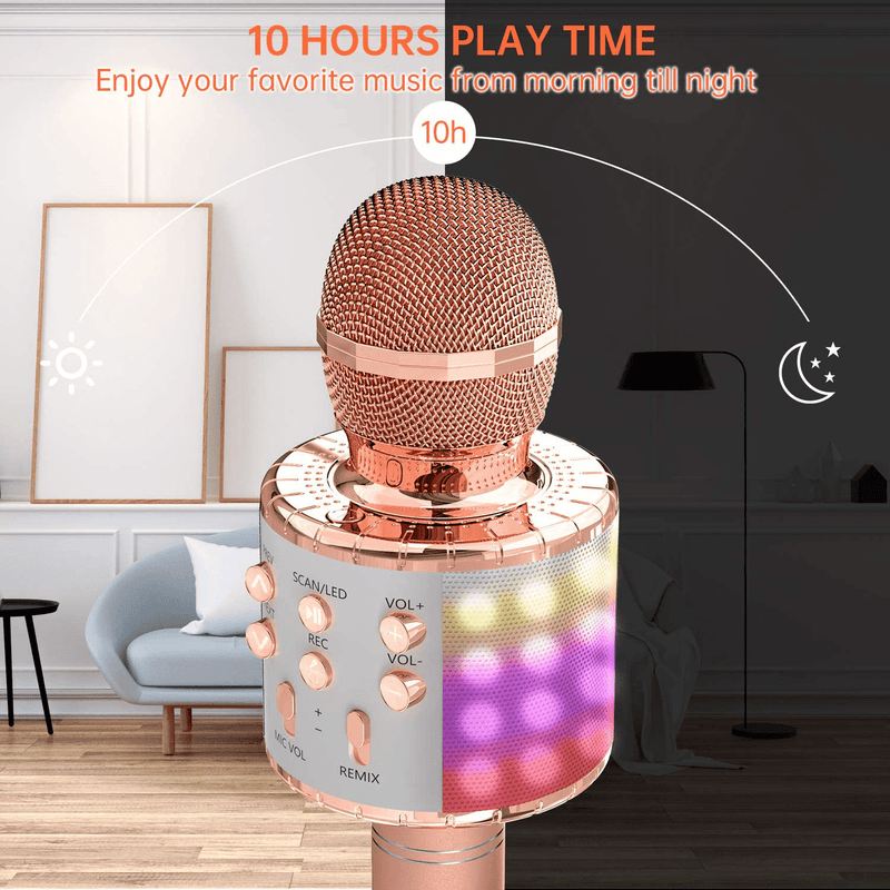 OVELLIC Karaoke Microphone for Kids, Wireless Bluetooth Karaoke Microphone with LED Lights, Portable Handheld Mic Speaker Machine, Great Gifts Toys for Girls Boys Adults All Age (Rose Gold) Electronics > Audio > Audio Components > Microphones OVELLIC   