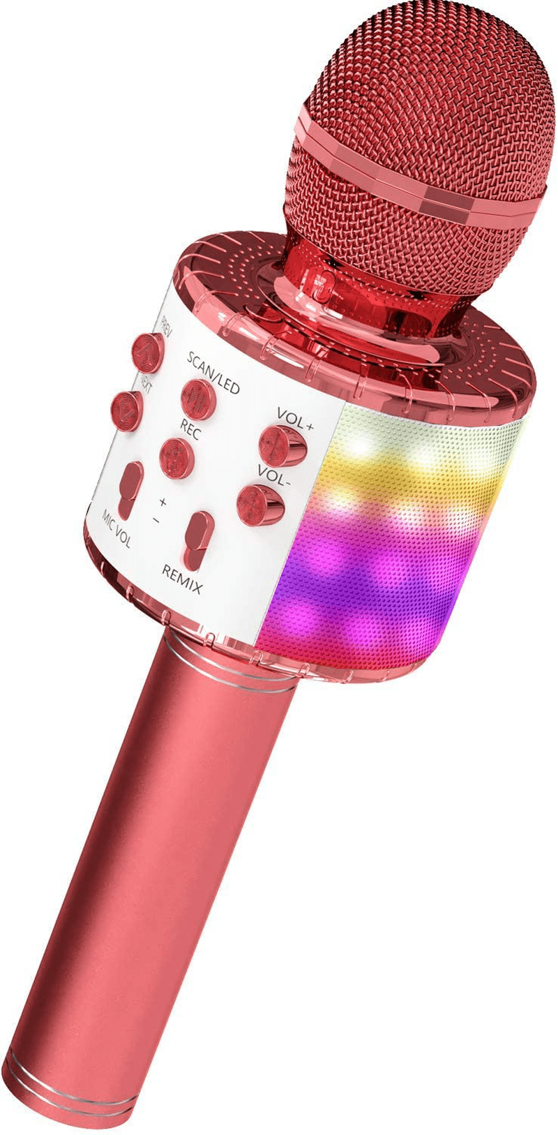 OVELLIC Karaoke Microphone for Kids, Wireless Bluetooth Karaoke Microphone with LED Lights, Portable Handheld Mic Speaker Machine, Great Gifts Toys for Girls Boys Adults All Age (Rose Gold) Electronics > Audio > Audio Components > Microphones OVELLIC Red  