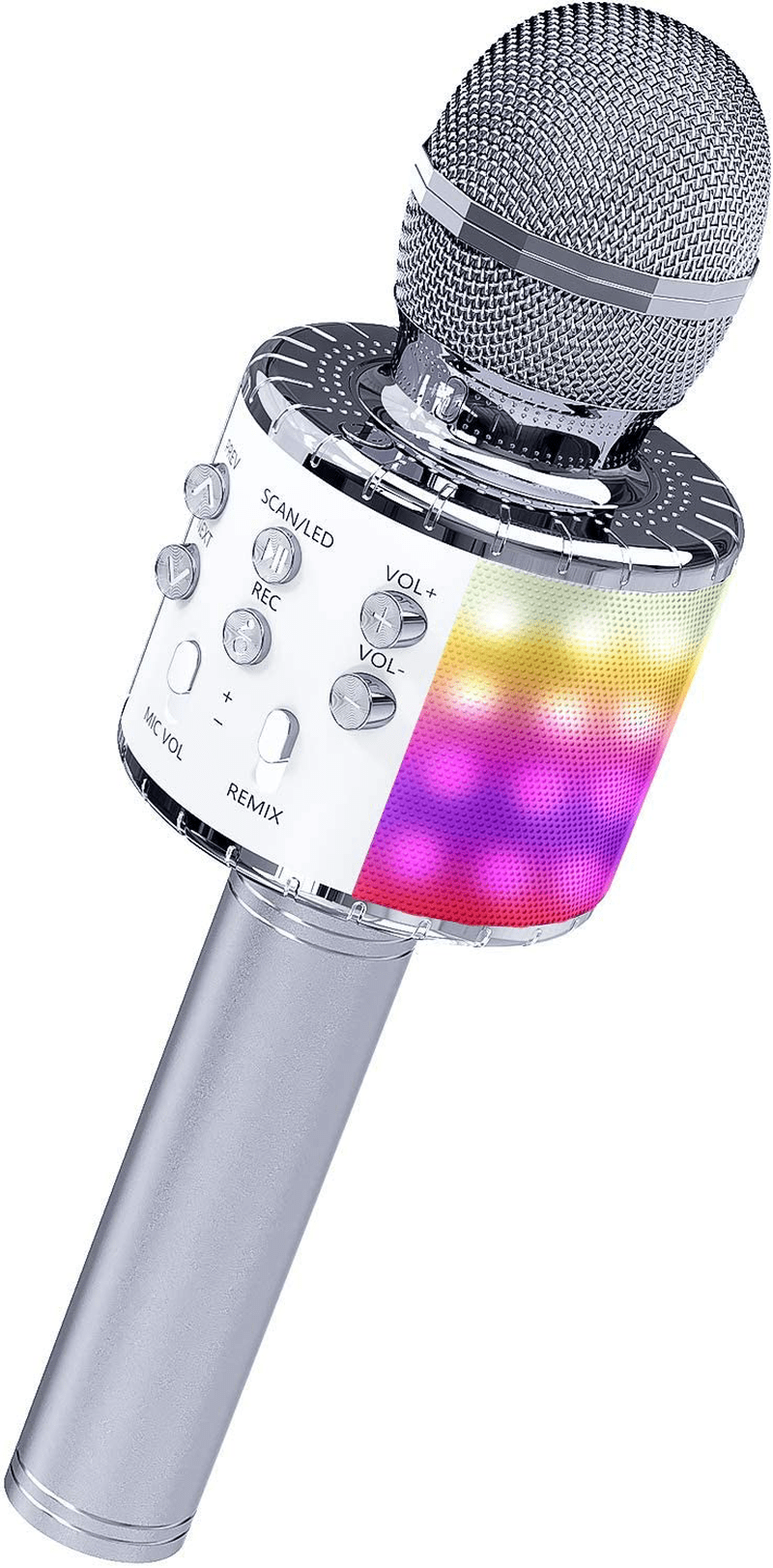 OVELLIC Karaoke Microphone for Kids, Wireless Bluetooth Karaoke Microphone with LED Lights, Portable Handheld Mic Speaker Machine, Great Gifts Toys for Girls Boys Adults All Age (Rose Gold) Electronics > Audio > Audio Components > Microphones OVELLIC Silver  
