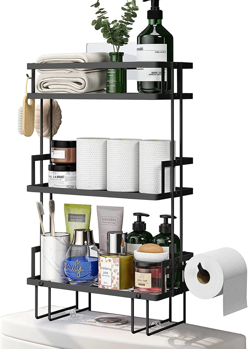 Over the Toilet Storage,Cd HOME Bathroom Organizer Shelves,No Drilling Space Saver Organizer Rack for Paper Towels Shampoo(White, 2-Tier) Home & Garden > Household Supplies > Storage & Organization CD HOME Black 3T 