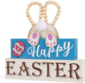 OYATON Easter Decorations for the Home - Rustic Spring Happy Easter Bunny Wood Sign Block with Egg and Wooden Beads Decor for Table, Mantle, Tiered Tray - Indoor Mini Easter Decor Home & Garden > Decor > Seasonal & Holiday Decorations OYATON Happy Easter Sign  
