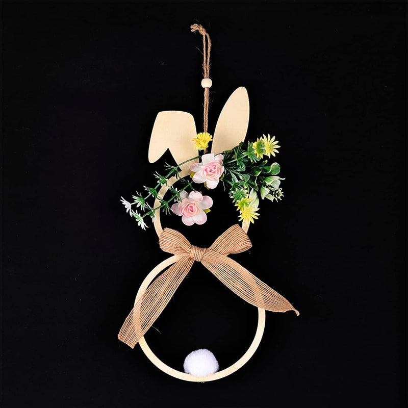 OYATON Easter Decorations for the Home - Rustic Spring Happy Easter Bunny Wood Sign Block with Egg and Wooden Beads Decor for Table, Mantle, Tiered Tray - Indoor Mini Easter Decor Home & Garden > Decor > Seasonal & Holiday Decorations OYATON Wood Bunny Wreath  