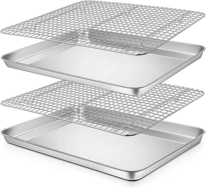 P&P CHEF Baking Sheets and Racks Set (2 Pans + 2 Racks), Stainless Steel Baking Sheet Oven Tray and Cooling Grid Rack for Cookies Meats, Size 16 X 12 X 1 Inch, Oven & Dishwasher Safe Home & Garden > Kitchen & Dining > Cookware & Bakeware P&P CHEF 17.5 x 13 x 1 Inch  