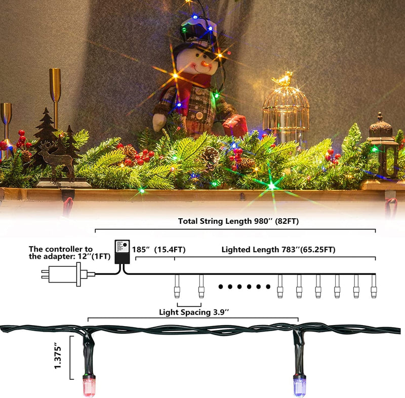PABIPABI Led Christmas Tree Lights Multicolor, 200 Led Christmas String Lights Plug In, 66Ft Waterproof Christmas Lights Outdoor Indoor with 8 Modes Home & Garden > Lighting > Light Ropes & Strings Buywai   