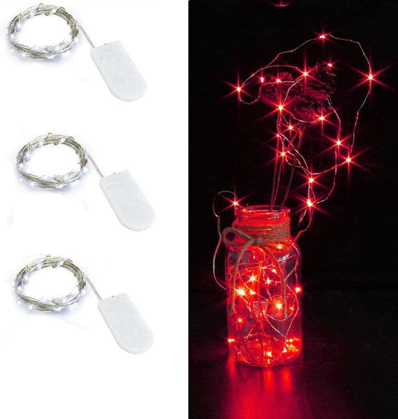 Pack of 3 Sets LED Starry String Lights with 10 Micro Leds on 3.3Ft(1M) Copper Wire, Fairy Lights Battery Powered by 2X Cr2032(Incl), for Wedding or Christmas Party Table Decorations (Multicolor 1M) Home & Garden > Lighting > Light Ropes & Strings HDSHIMAO Red  