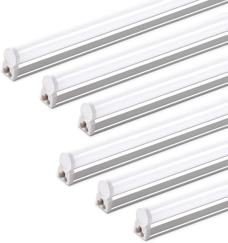 (Pack of 6) Barrina LED T5 Integrated Single Fixture, 4FT, 2200Lm, 6500K (Super Bright White), 20W, Utility Shop Light, Ceiling and under Cabinet Light, Corded Electric with Built-In On/Off Switch