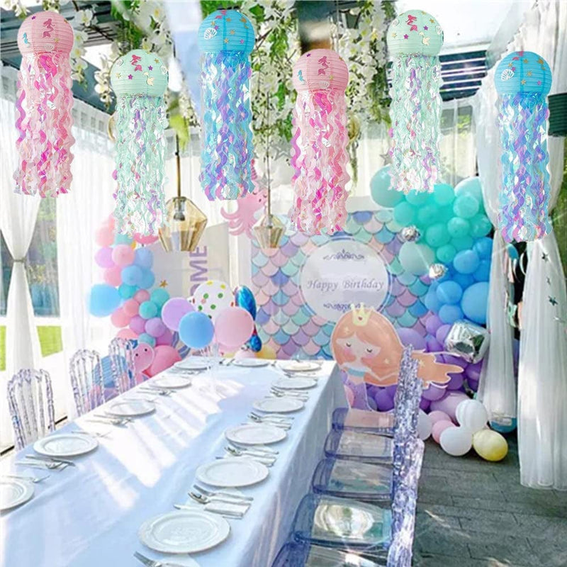 PADRIO Jellyfish Paper Lantern Mermaid Party Decoration Kids Birthday under the Sea Ceiling Hanging Lamp Girl Wedding Ocean Decor Supplies 6Pcs(Pink Green Blue)