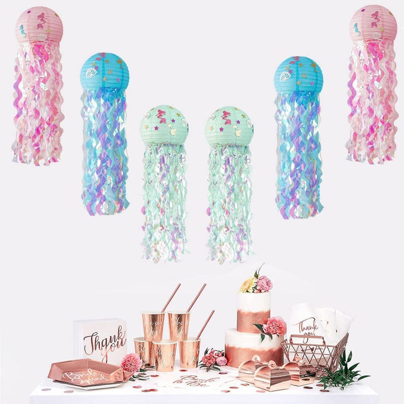 PADRIO Jellyfish Paper Lantern Mermaid Party Decoration Kids Birthday under the Sea Ceiling Hanging Lamp Girl Wedding Ocean Decor Supplies 6Pcs(Pink Green Blue) Home & Garden > Pool & Spa > Pool & Spa Accessories PADRIO   