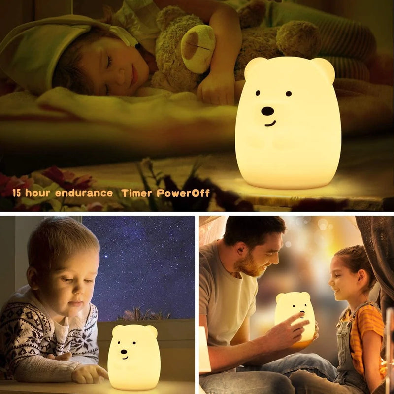 PAMANO LED Nursery Night Lights for Kids -USB Rechargeable Cute Animal Silicone Lamps with Touch Sensor and Remote Control -Portable Color Changing Glow Soft Cute Baby Infant Toddler Gift (Bear) Home & Garden > Lighting > Night Lights & Ambient Lighting PAMANO   