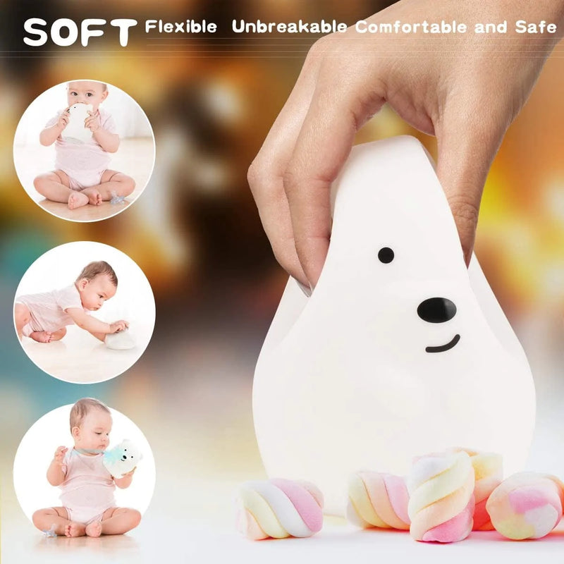 PAMANO LED Nursery Night Lights for Kids -USB Rechargeable Cute Animal Silicone Lamps with Touch Sensor and Remote Control -Portable Color Changing Glow Soft Cute Baby Infant Toddler Gift (Bear)