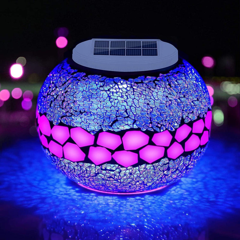 Pandawill Mosaic Solar Glass Garden Light, Rechargeable Outdoor Hanging Light Metal Decorative Ball Light, Waterproof LED Table Lamp Waterproof Night Light for Patio, Countryyard, Bedroom Party Home & Garden > Lighting > Lamps HOPE DIRECT Multicolor  
