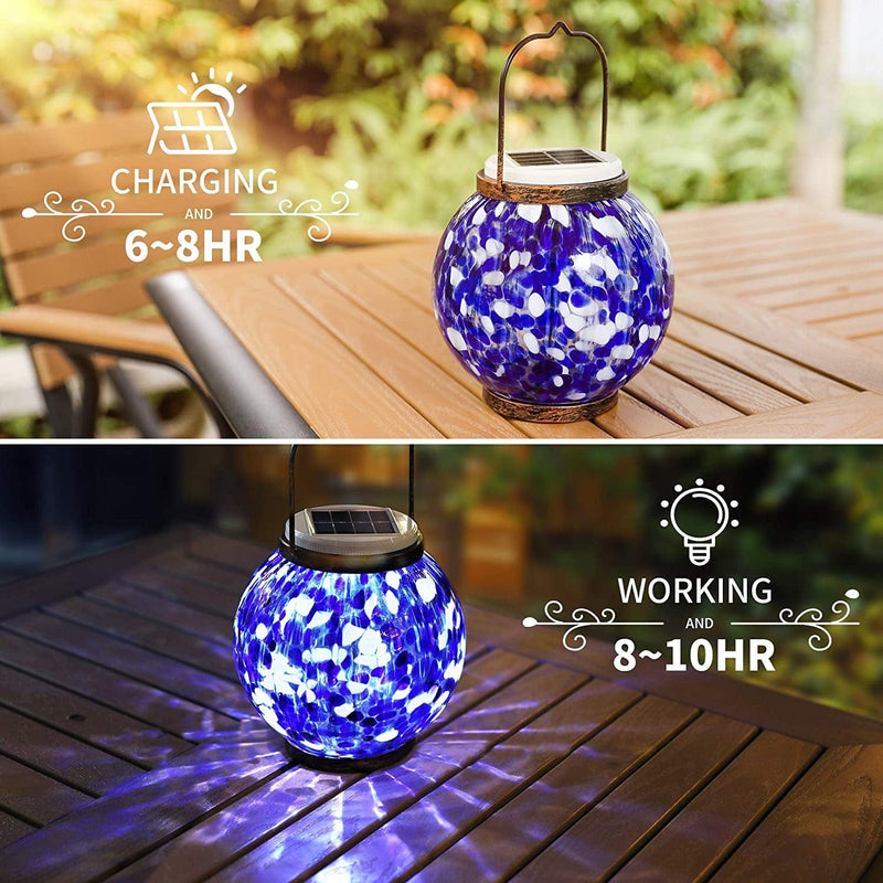 Pandawill Mosaic Solar Glass Garden Light, Rechargeable Outdoor Hanging Light Metal Decorative Ball Light, Waterproof LED Table Lamp Waterproof Night Light for Patio, Countryyard, Bedroom Party Home & Garden > Lighting > Lamps HOPE DIRECT   